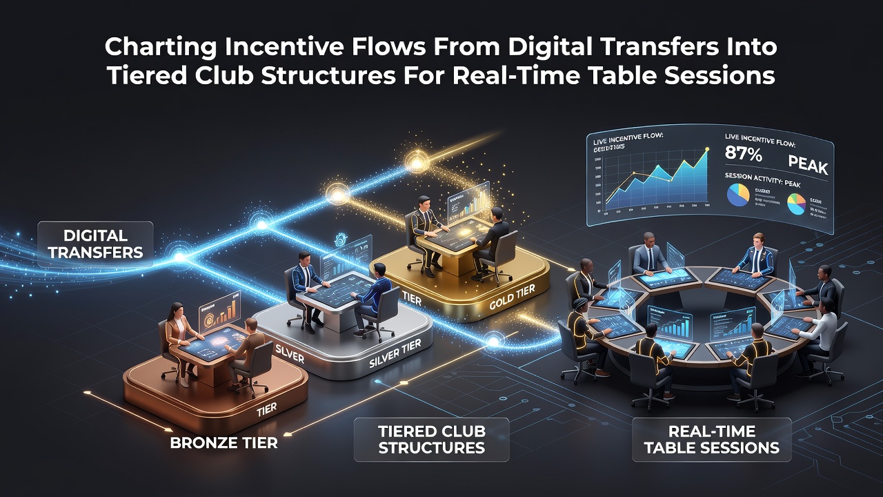 Darstellung der Verknüpfung zwischen digitalen Zahlungsströmen und gestaffelten Clubstrukturen in Live-Tischumgebungen