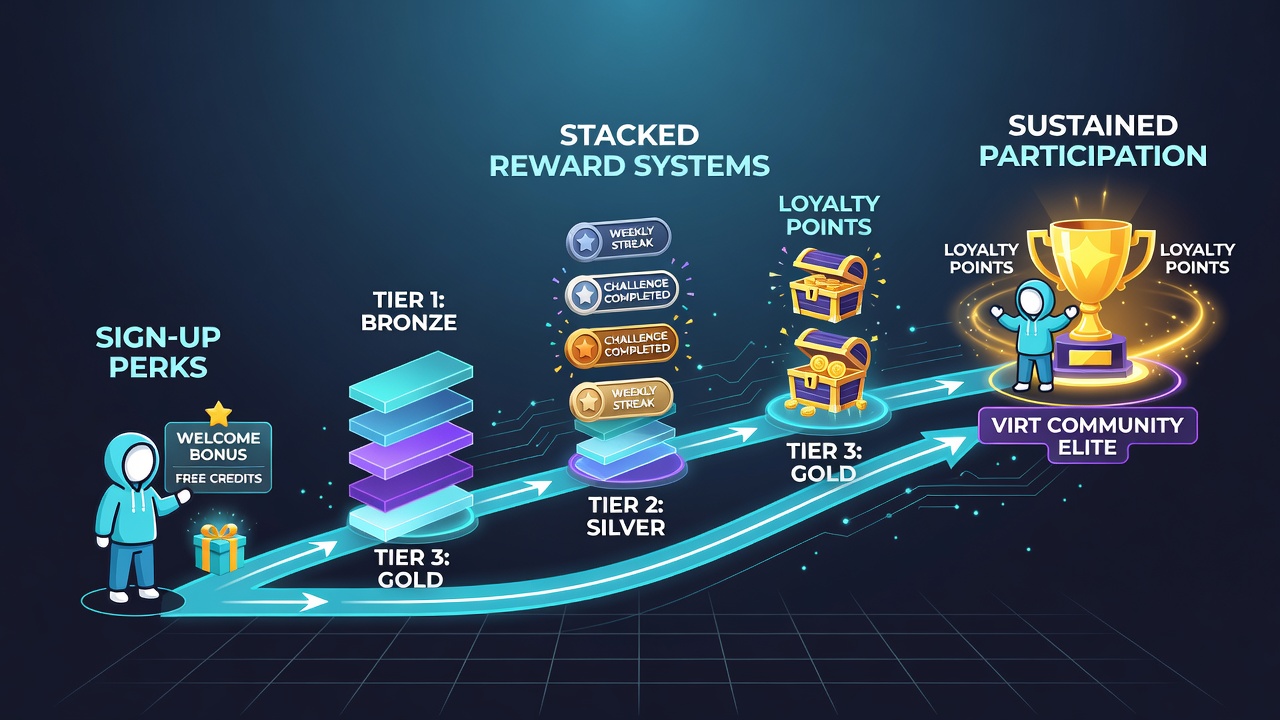 Darstellung mobiler Live-Dealer-Sessions mit gestaffelten Belohnungen und Spielerfortschritt in virtuellen Tischumgebungen