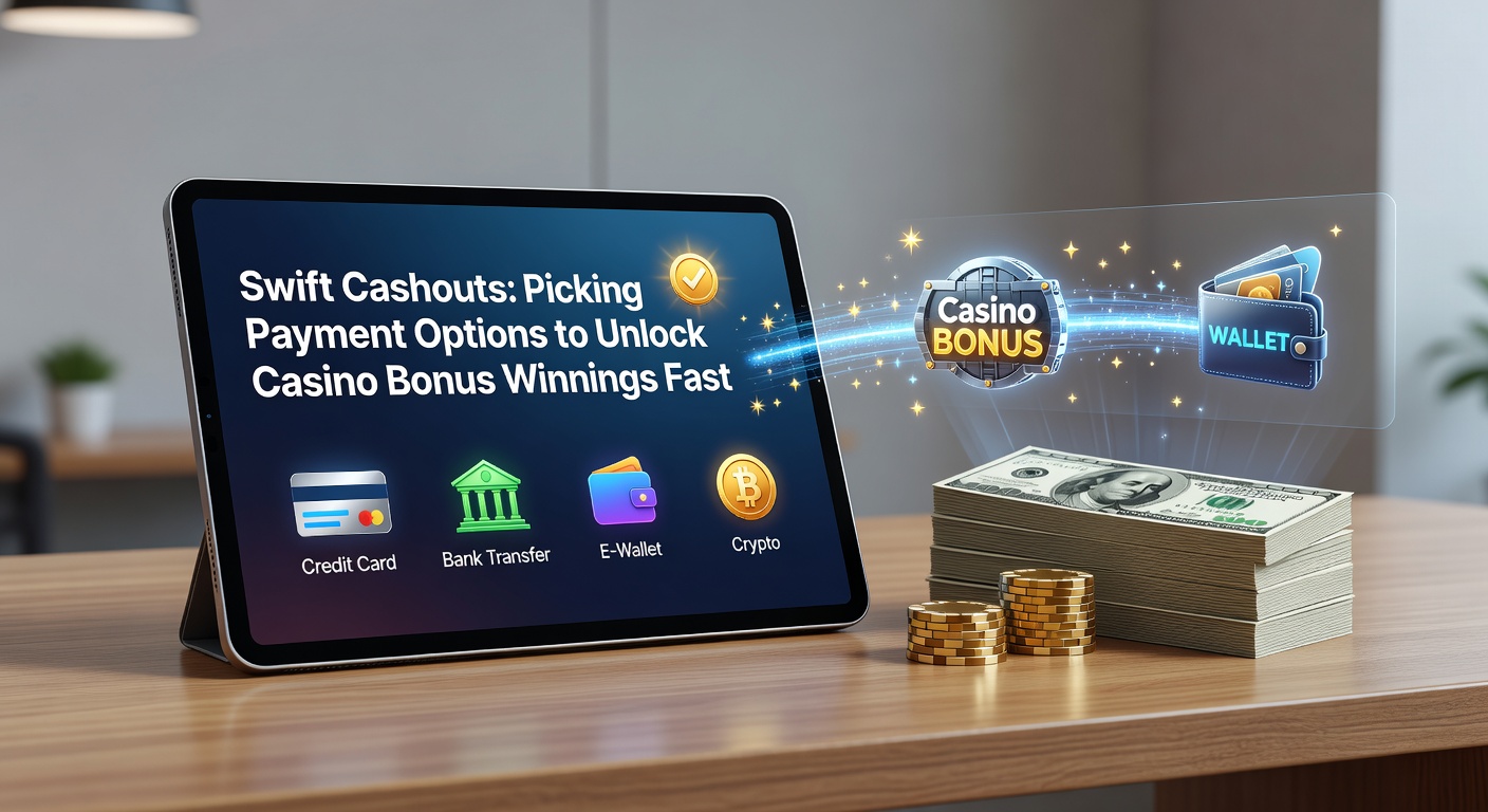 Grafik mit Symbolen für schnelle Casino-Auszahlungen wie E-Wallets, Kryptowährungen und Banküberweisungen, die Bonusgewinne freischalten